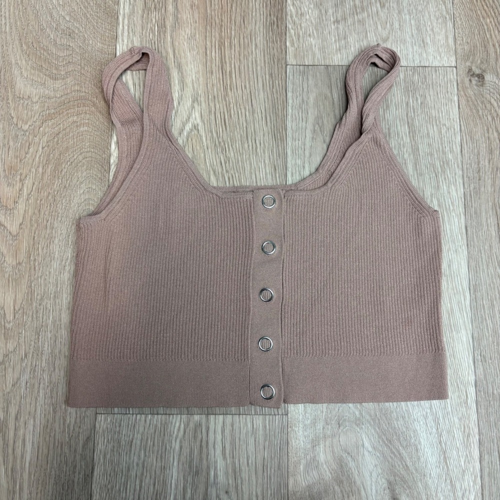 Kendall & Kylie Mauve Ribbed Knit Snap Button Front Crop Top Size Medium